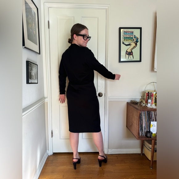 80s Vintage RK Originals Black Knit Long Sleeve Dress - Picture 2 of 7